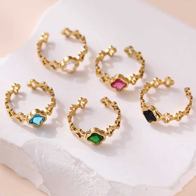 Bohemian Inlaid Zircon Ring for Women Stainless Steel Lucky Grass Opening Rings Light Luxury Personality Fashion Jewelry
Bohemian Inlaid Zircon Ring for Women Stainless Steel Lucky Grass Opening Rings Light Luxury Personality Fashion Jewelry