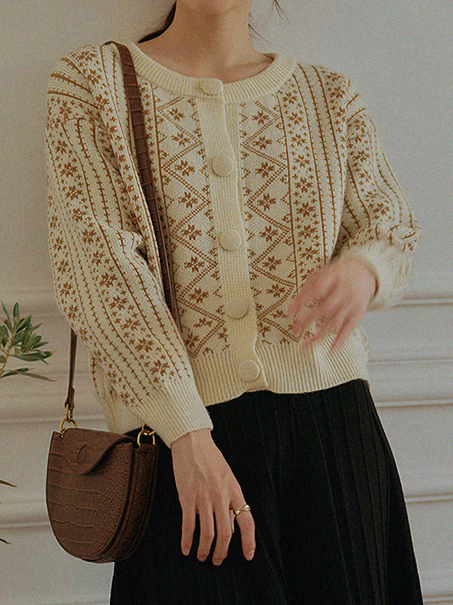 Женский жаккардовый вязаный кардиган, винтажный элегантный свитер с круглым вырезом и длинным рукавом, с цветочным принтом, Осень-зима 2022
Женский жаккардовый вязаный кардиган, винтажный элегантный свитер с круглым вырезом и длинным рукавом, с цветочным принтом, Осень-зима 2022