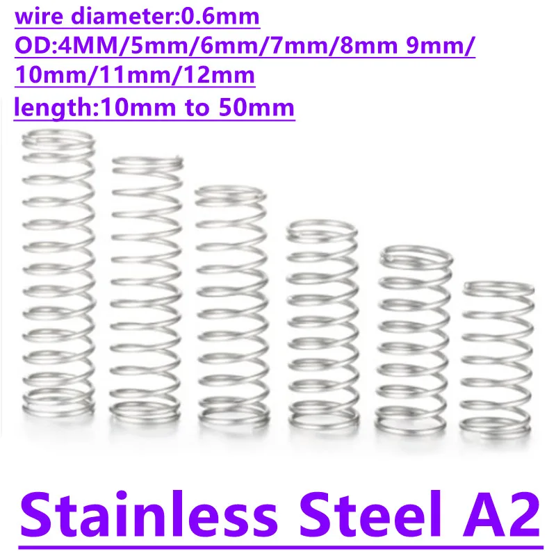 10-20pcs/lot 0.6mm Stainless Steel Micro Small Compression spring OD 4mm/5mm/6mm/7mm/8/10mm length 10mm to 50mm
10-20pcs/lot 0.6mm Stainless Steel Micro Small Compression spring OD 4mm/5mm/6mm/7mm/8/10mm length 10mm to 50mm