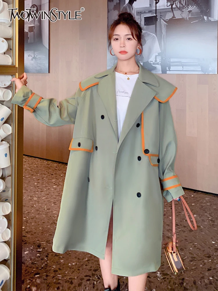 TWOTWINSTYLE Colorblock Double Breasted Trench For Women Noeched Collar Long Sleeve Korean Loose Windbreaker Female Clothes 2022
TWOTWINSTYLE Colorblock Double Breasted Trench For Women Noeched Collar Long Sleeve Korean Loose Windbreaker Female Clothes 2022