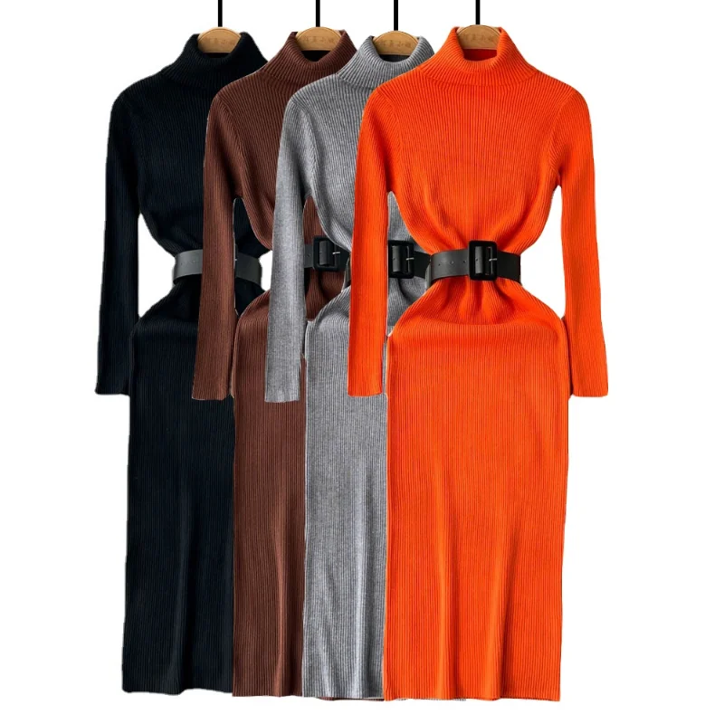 Winter Autumn Women Turtleneck Knit Sweater Dress Elegant Women Retro Waist Long Bodycon Dresses Female A-line Dress with Belt
Winter Autumn Women Turtleneck Knit Sweater Dress Elegant Women Retro Waist Long Bodycon Dresses Female A-line Dress with Belt