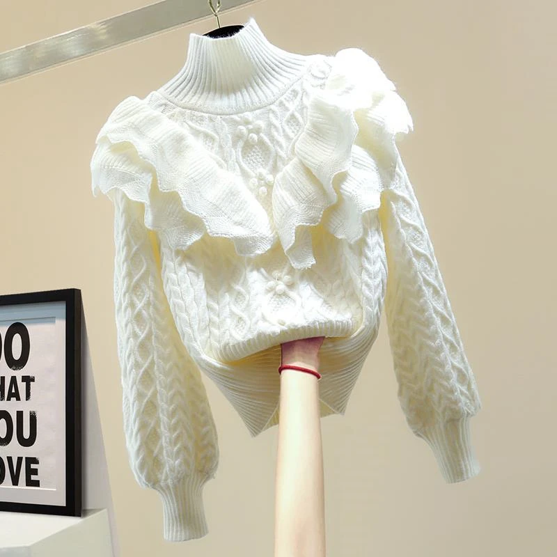 F GIRLS Women Ruffled Chic Long Sleeve Knitted Sweaters Vintage Female Turtleneck Solid Pullovers New Winter Tops Jumpers
F GIRLS Women Ruffled Chic Long Sleeve Knitted Sweaters Vintage Female Turtleneck Solid Pullovers New Winter Tops Jumpers