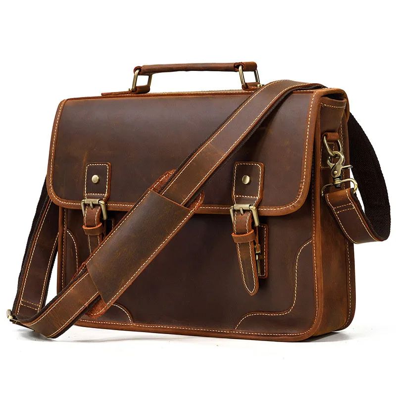 

AETOO British retro leather handbag men's crazy horse leather business document Baotou layer cowhide crossbody bag