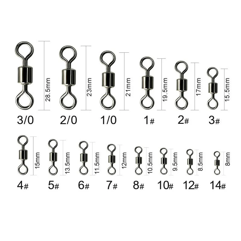 

50pcs/Lot Fishing Barrel Bearing Rolling Swivel Solid Ring LB Lures Connector 14 Size Fish Tool Fishing Tackle Accessories