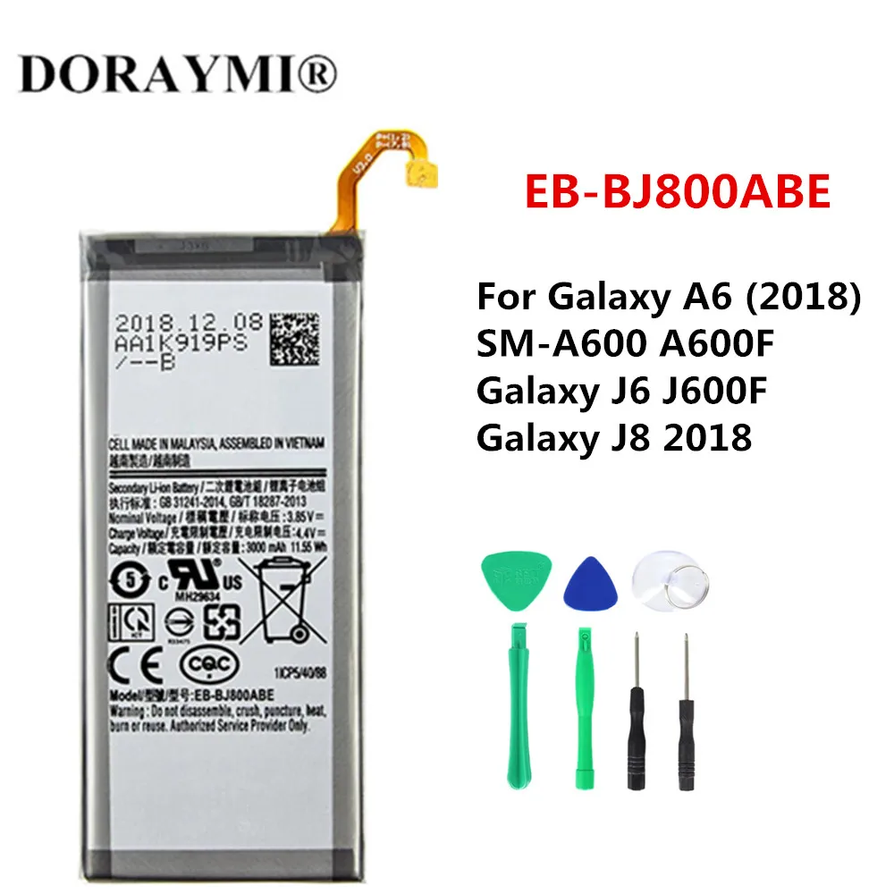 

Original 3000mAh EB-BJ800ABE Battery For Samsung Galaxy A6 (2018) SM-A600 A600F J6 J600F J8 2018 J800 Phone Bateria+Tools