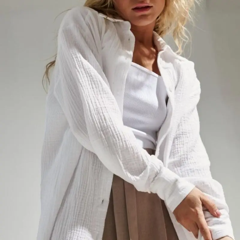2023 New Pure Cotton Crepe Shirt Spring New Comfort Loose Temperament Elegant Polo Shirt Casual Solid Single Breasted Top
2023 New Pure Cotton Crepe Shirt Spring New Comfort Loose Temperament Elegant Polo Shirt Casual Solid Single Breasted Top