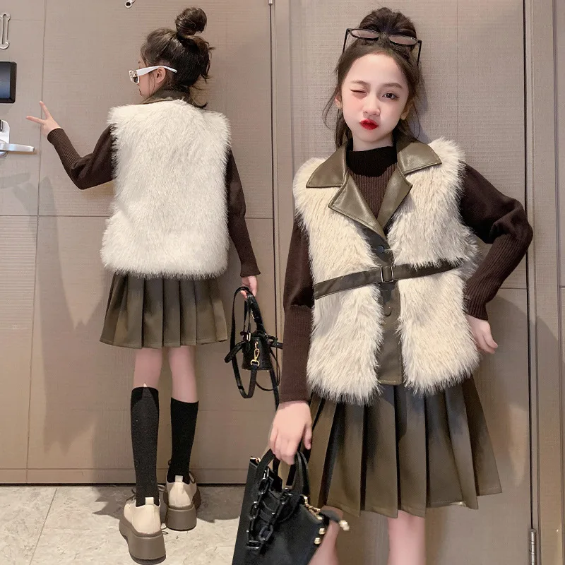 Girls' Set Autumn and Winter 2022 New Children's Fashionable Fashionable Fur Vest Pleated Dress Three Piece Set
Girls' Set Autumn and Winter 2022 New Children's Fashionable Fashionable Fur Vest Pleated Dress Three Piece Set