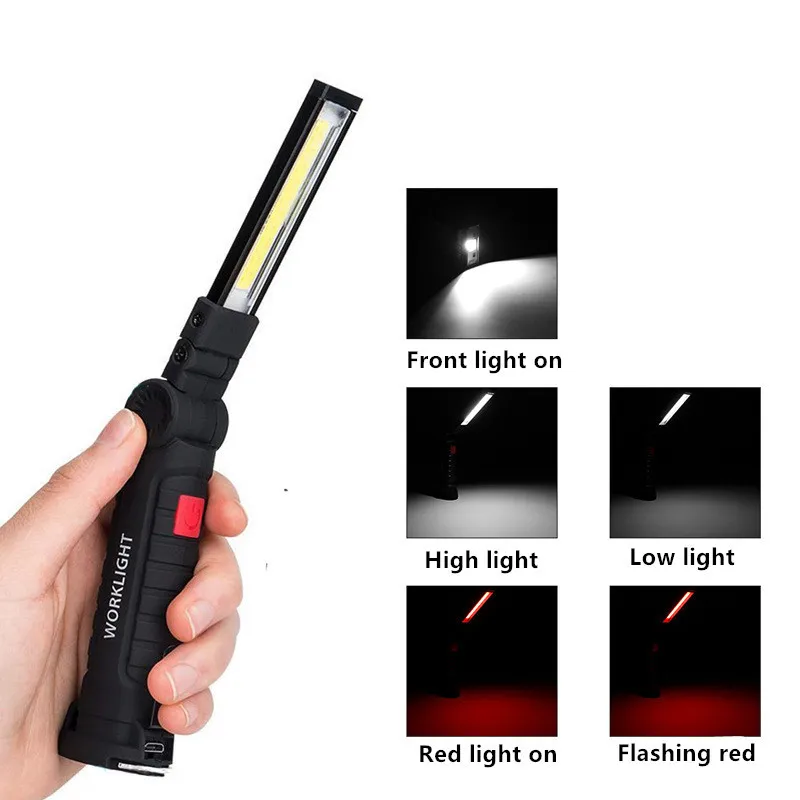 

Magnetic LED Flashlight USB Rechargeable Work Inspection Light 5 Modes Torch COB Lanterna Hanging Hook Lamp With USB Cable