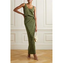 CORT* French luxury casual simplicity fresh forest green front and back sleeveless wrap tie dress