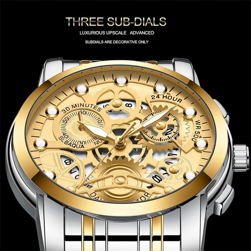 Men’s Watches Tourbillon Rotating Window Top Luxury Brand Fashion Quartz Men Watch Waterproof Gold Steel Business Wristwatch |