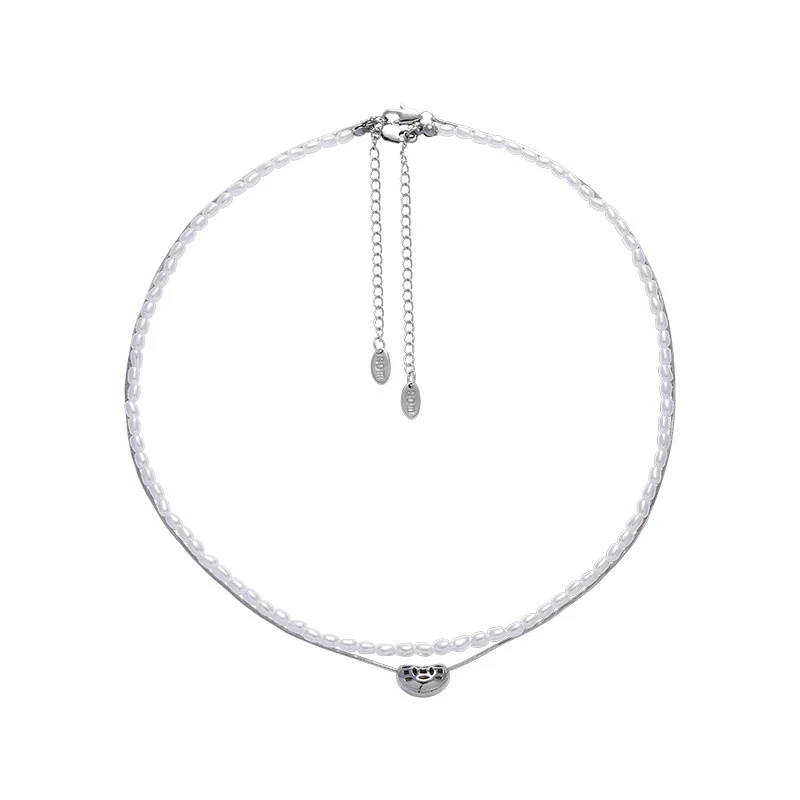 

New Fashion Rice Grain Pearl Double Layered Necklace for Women Retro Luxury Niche Design Clavicle Chain Simple Collarbone Choker
