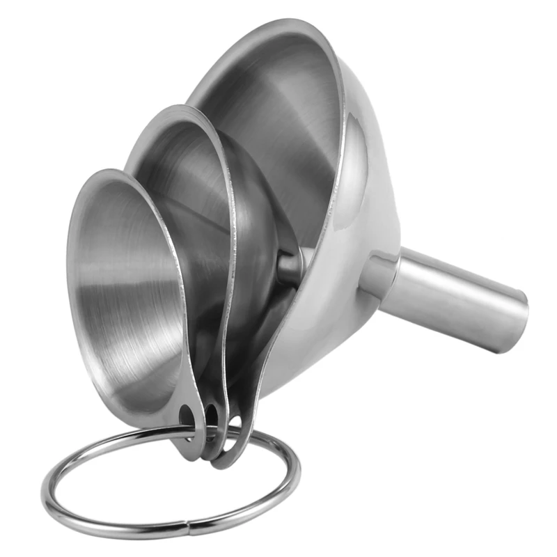 3Pcs Multifunctional Stainless Steel Funnel Essentail Oil Water Spices Wine Flask Filter Funnel For Home Kitchen
3Pcs Multifunctional Stainless Steel Funnel Essentail Oil Water Spices Wine Flask Filter Funnel For Home Kitchen