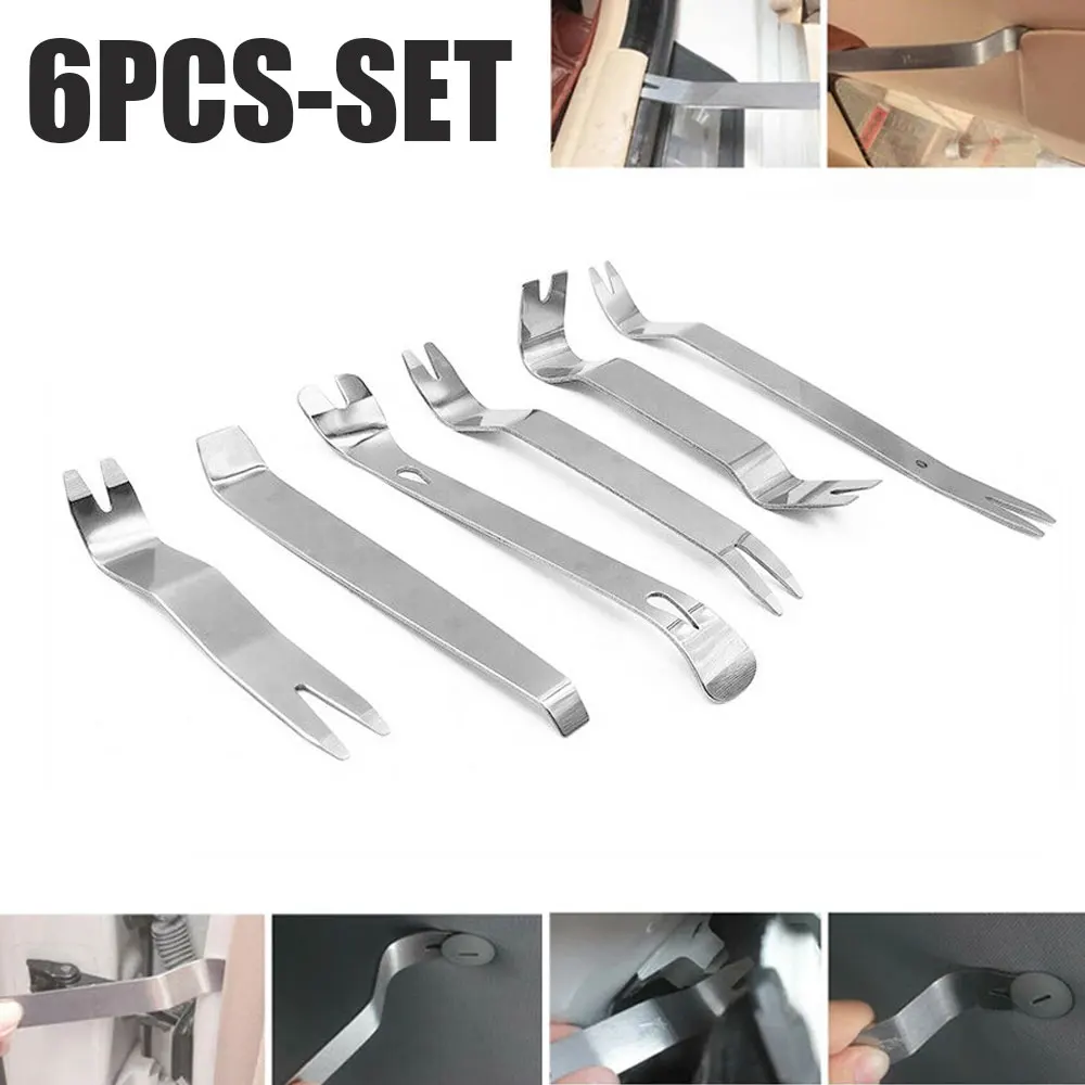 6PCS Kit Trim Door Clip Panel Dash Dashboard Audio Radio Interior Repair Removal Tool Metal Silver Color Car Removal Pry Tool 
6PCS Kit Trim Door Clip Panel Dash Dashboard Audio Radio Interior Repair Removal Tool Metal Silver Color Car Removal Pry Tool
