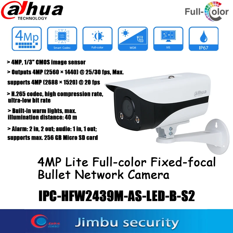 Dahua IPC-HFW2439M-AS-LED-B-S2 Full color 4MP POE IPTV Camera H.265 Alarm I/O Outdoor Waterproof IP Camera English
Dahua IPC-HFW2439M-AS-LED-B-S2 Full color 4MP POE IPTV Camera H.265 Alarm I/O Outdoor Waterproof IP Camera English
