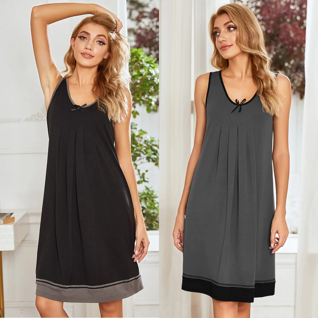 2023 European and American summer women's contrast stitching casual home dress 1974 
2023 European and American summer women's contrast stitching casual home dress 1974