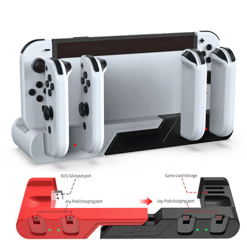 

4 Port Charger For Nintendo Switch Oled JoyCon Controller Gamepad Charging Dock Station Base Support Stand Holder Accessories