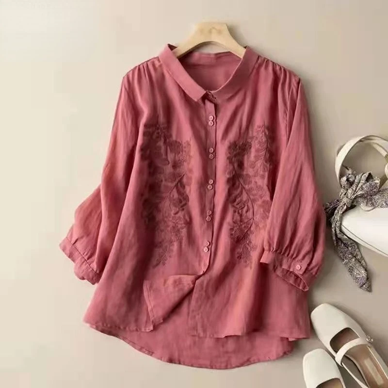 Женская рубашка из 100% хлопка, элегантная винтажная блузка с вышивкой, высокое качество, дизайнерские женские повседневные топы с рукавом 3/4
Женская рубашка из 100% хлопка, элегантная винтажная блузка с вышивкой, высокое качество, дизайнерские женские повседневные топы с рукавом 3/4
