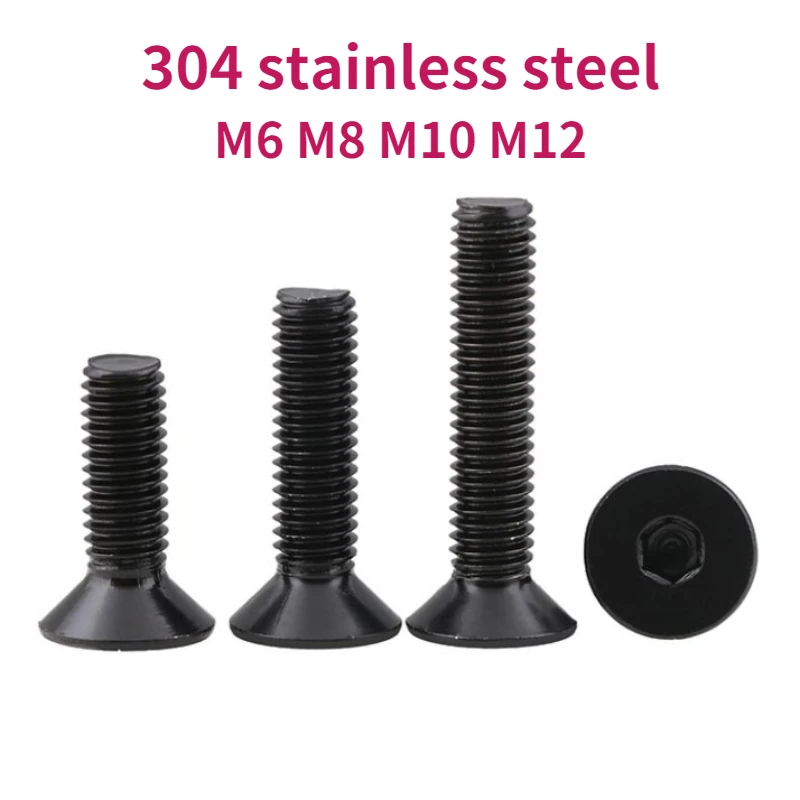 

1/2/5/10/20Pcs M6 M8 M10 M12 Black 304 Stainless Steel Hexagon Hex Socket Flat Countersunk Allen Head Screw Bolt Length=8-100mm