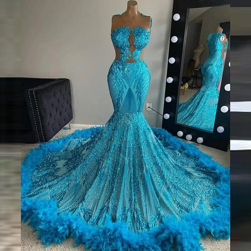 Beautiful Blue Sequin Prom Dresses With Feather 2023 Bling Mermaid Black Girls Evening Dress Chic Aso Ebi Graduation Party Gown
Beautiful Blue Sequin Prom Dresses With Feather 2023 Bling Mermaid Black Girls Evening Dress Chic Aso Ebi Graduation Party Gown