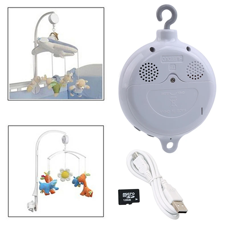 

Song Rotary Baby Mobile Crib Bed Bell Toy Battery-operated Movement Music Box Newborn Bell Crib Baby Toys + 128MB SD Card