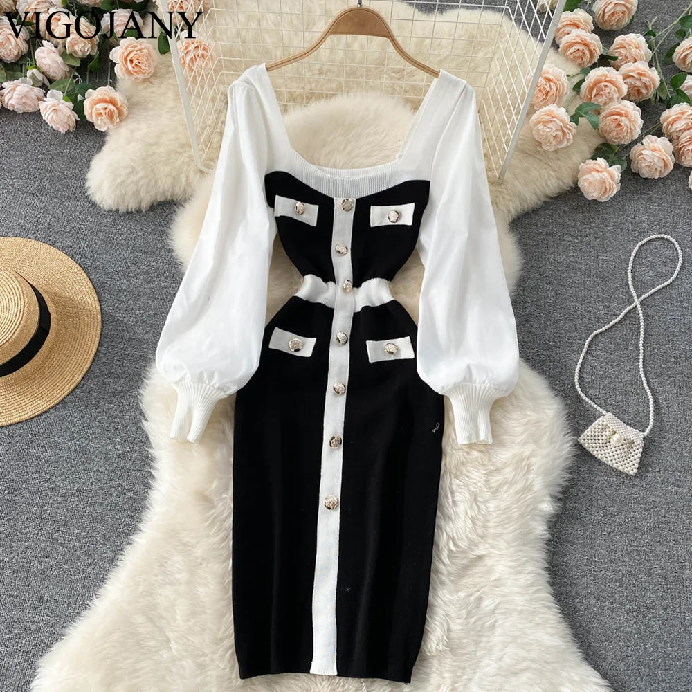 VigoJany Women Solid Patchwork Sweater Dress 2022 Autumn Winter Puff Long Sleeve Midi Knit Dress Ladies Knitted Slim Fit Dress
VigoJany Women Solid Patchwork Sweater Dress 2022 Autumn Winter Puff Long Sleeve Midi Knit Dress Ladies Knitted Slim Fit Dress