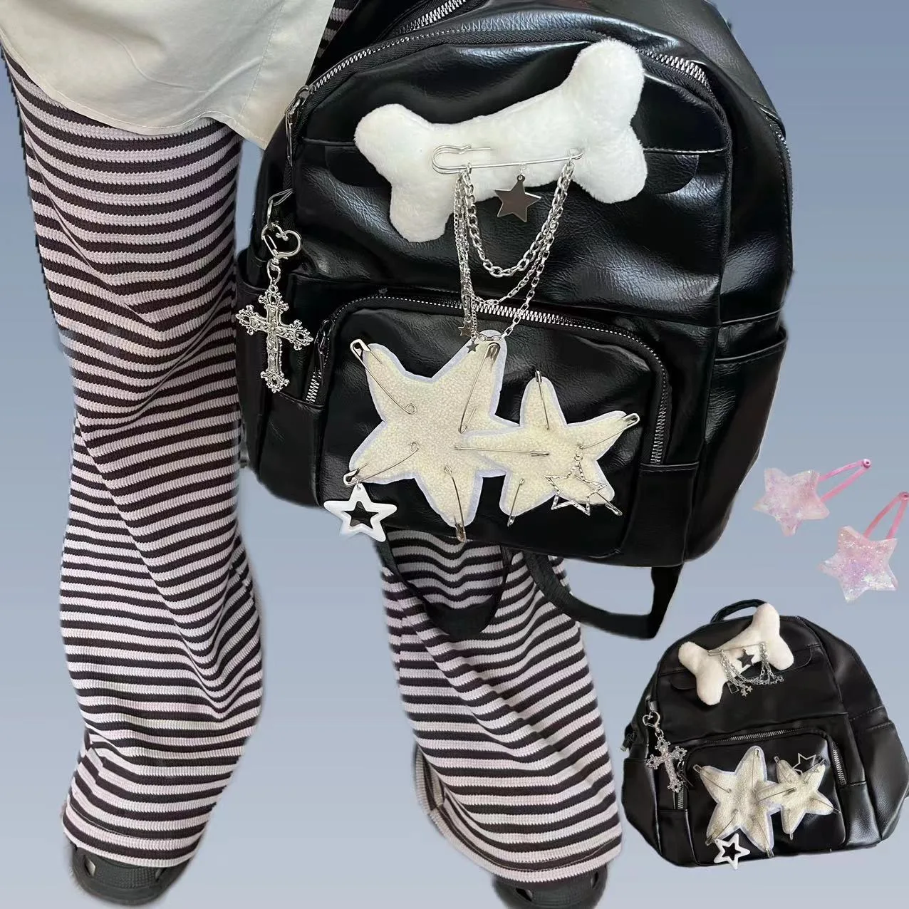 Y2k Star Backpack for Women Chain Paper Clip Cross College Student School Bag Fashion Design Bone Shape Black Travel Bagpack New
Y2k Star Backpack for Women Chain Paper Clip Cross College Student School Bag Fashion Design Bone Shape Black Travel Bagpack New