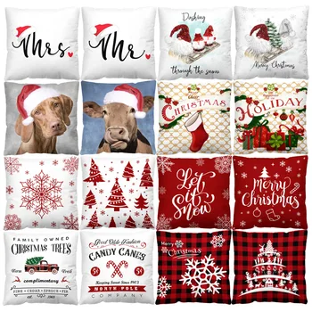 Christmas Home Decor Cushion Cover 40/45/50/60cm Single Side Prints Pillowcase Happy New Year Merry Christmas Pillow Covers
