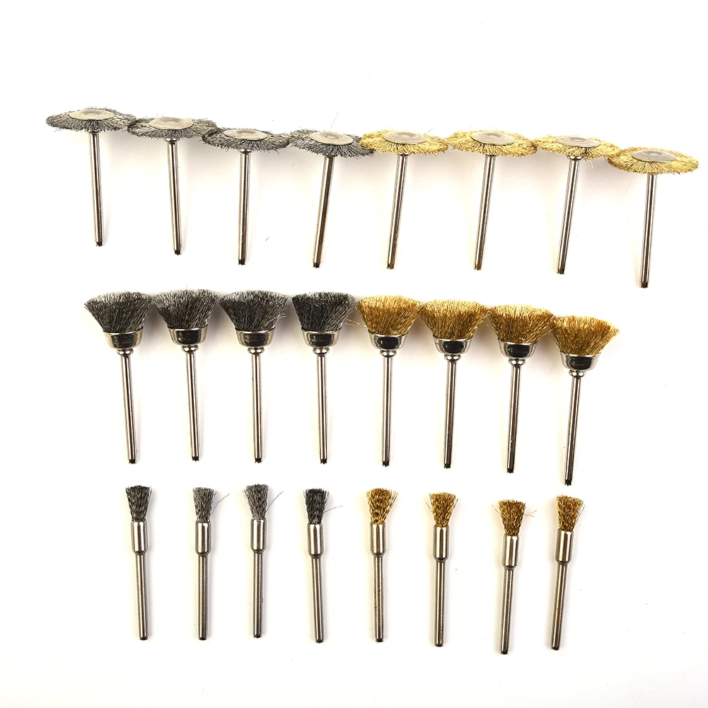 

Rotary Tools Kit Angle Shank Cleaning Grinding Wire wheel brush Rust Metal 24pcs Brass Stainless Steel Grinder