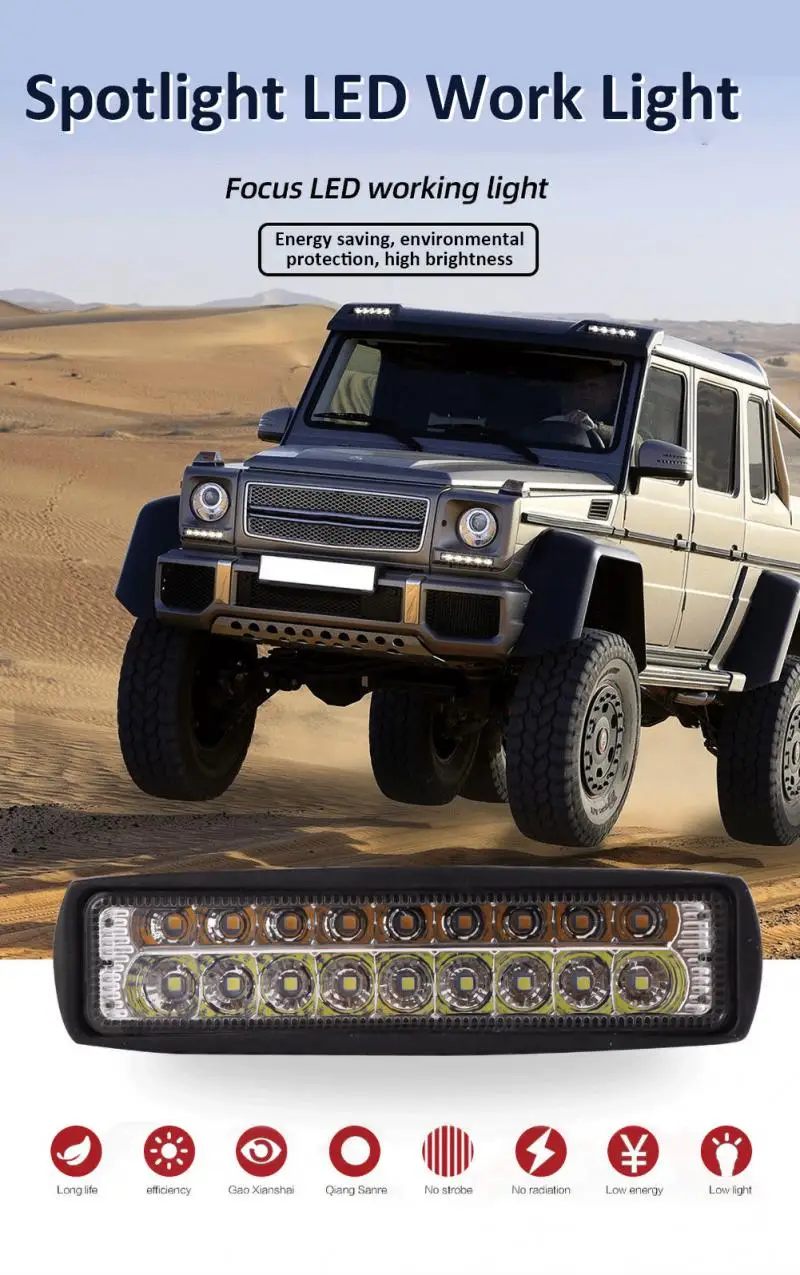 Automobile Double Row Explosion Flashing 54W Work Light LED Flat Light Off-road Vehicle Refitting Maintenance Light Spotlight
Automobile Double Row Explosion Flashing 54W Work Light LED Flat Light Off-road Vehicle Refitting Maintenance Light Spotlight