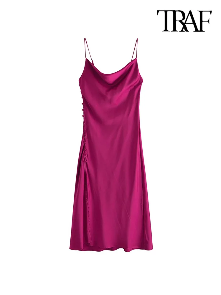 TRAF Women Fashion With Buttons Side Slit Midi Dress Vintage Backless Thin Straps Female Dresses Vestidos Mujer
TRAF Women Fashion With Buttons Side Slit Midi Dress Vintage Backless Thin Straps Female Dresses Vestidos Mujer