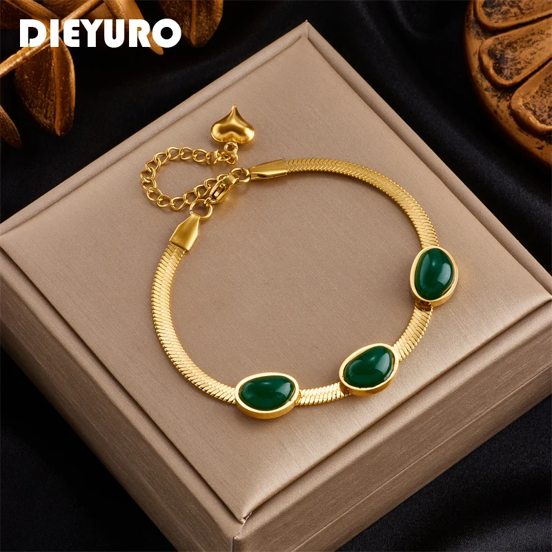 DIEYURO 316L Stainless Steel Luxury Green Stone Chain Bracelet for Women Gold Color Girls Wrist Jewelry Casual Gift Браслет
DIEYURO 316L Stainless Steel Luxury Green Stone Chain Bracelet for Women Gold Color Girls Wrist Jewelry Casual Gift Браслет