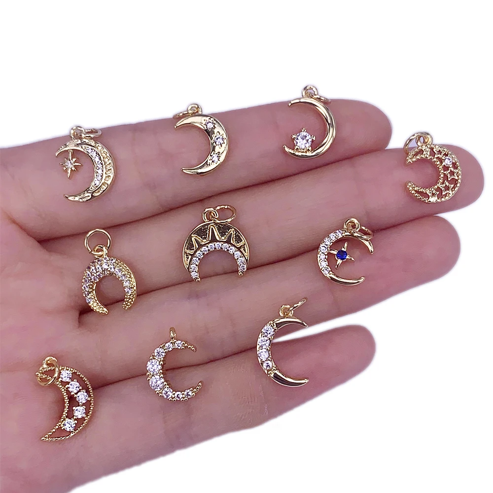 Cute Simple Creacent Moon Pendant CZ Cubic Zirconia Gold Plated Round Earrings Necklace Accessories For Women Jewelry Making
Cute Simple Creacent Moon Pendant CZ Cubic Zirconia Gold Plated Round Earrings Necklace Accessories For Women Jewelry Making