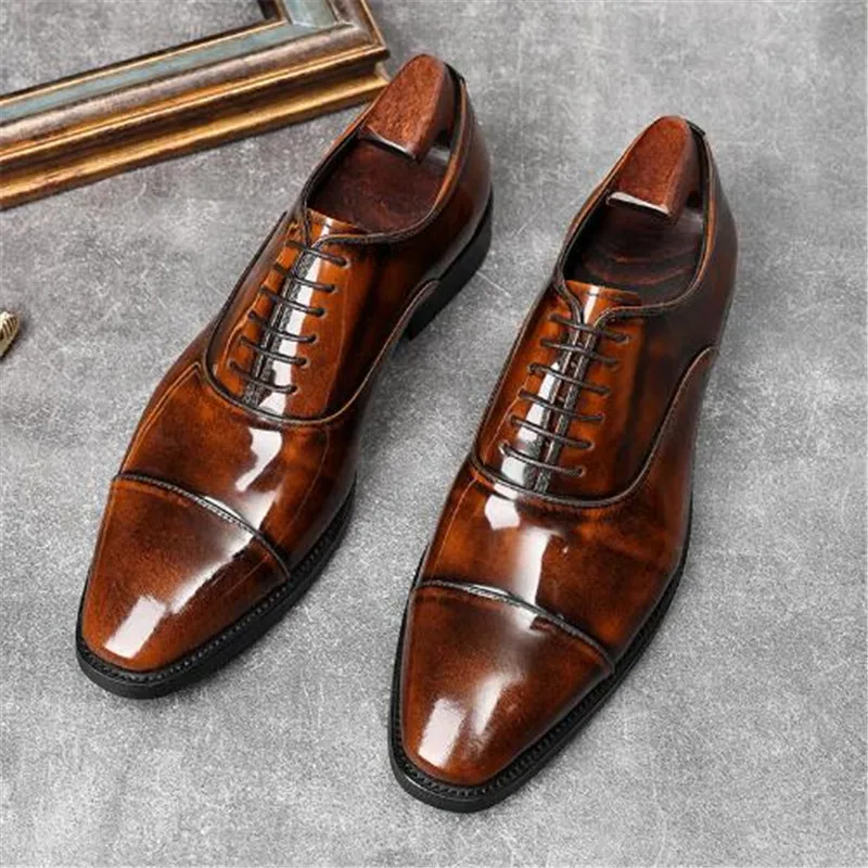 

Классические мужские классические туфли в итальянском стиле, черные, коричневые деловые туфли из натуральной коровьей кожи на шнуровке с квадратным носком, туфли дерби для мужчин