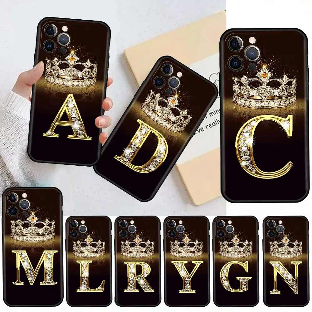 

Letter Monogram Gold Marble Case For Apple iPhone 11 13 12 Pro 7 XR X XS Max 8 6 6S Plus 5 5S SE 2020 13Pro Black Phone Cover