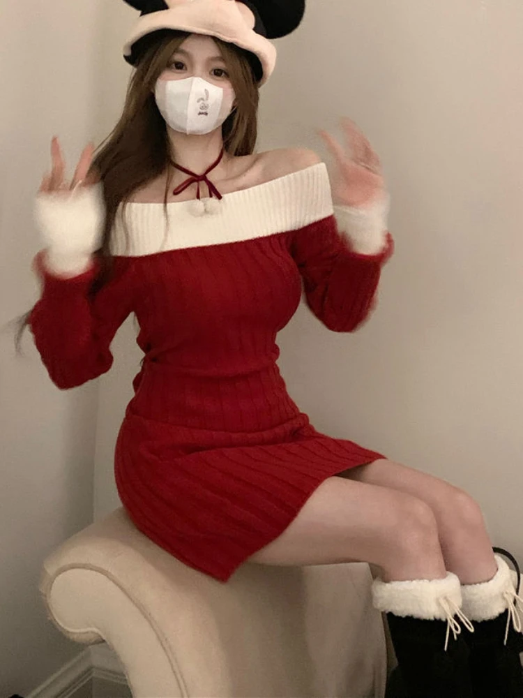 Женское трикотажное платье с длинным рукавом, в Корейском стиле 
Женское трикотажное платье с длинным рукавом, в Корейском стиле