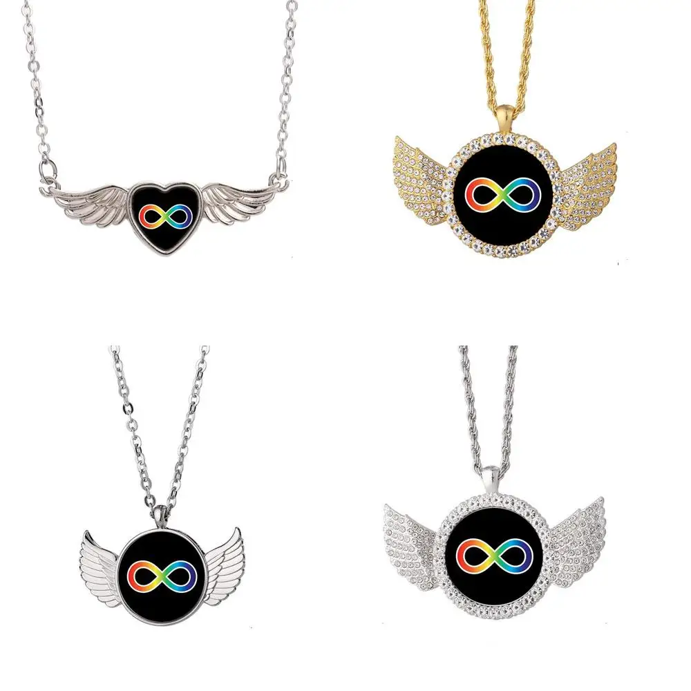 

Rainbow Infinity Symbol For Autism Accep Pgj Angel Wing Necklace Beautiful Pendant Fashion Jewelry