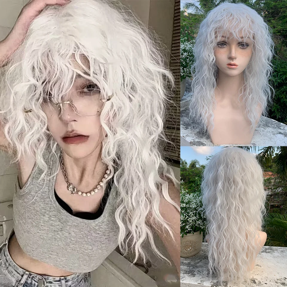 

HOUYAN cosplay Lolita long curly hair pure white girl wig Heat resistant party wig Synthetic wig