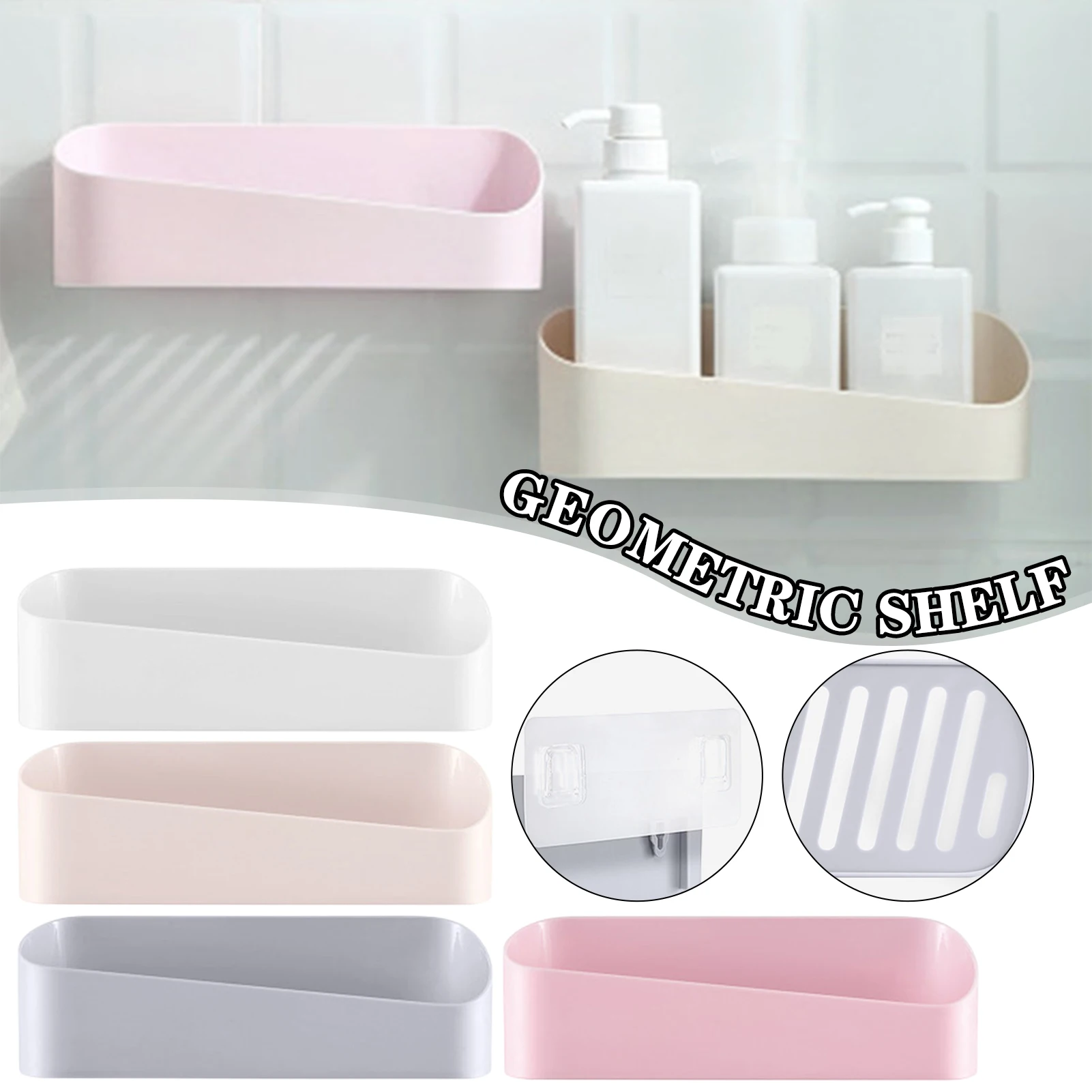 Wall Mounted Geometric Storage Rack Punch-free Adhesive Bathroom Holder Bathroom Self Toiletries Organizer Home Accessories
Wall Mounted Geometric Storage Rack Punch-free Adhesive Bathroom Holder Bathroom Self Toiletries Organizer Home Accessories