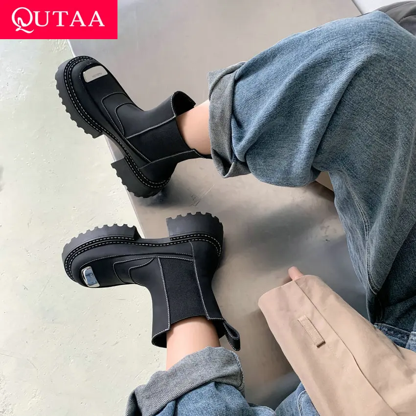 QUTAA/2024 г. Женские ботильоны модная осенне-зимняя обувь из натуральной кожи на платформе и толстом среднем каблуке Женская обувь «Челси», размеры 34-39
QUTAA/2024 г. Женские ботильоны модная осенне-зимняя обувь из натуральной кожи на платформе и толстом среднем каблуке Женская обувь «Челси», размеры 34-39