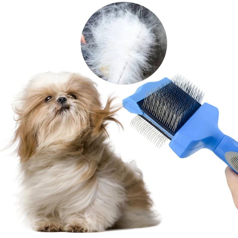 

Pet Hair Brush Dogs Cats Fur Bristle Grooming Shedding Ergonomic Brush Pet Brush Stainless Steel Pin Fur Detangling Pins