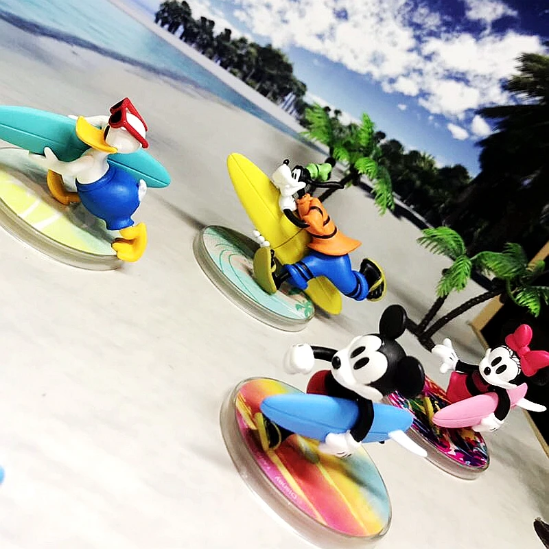 

Disney Genuine Gacha Mickey Friends on Vacation Kawaii Dolls Minnie Mouse Donald Duck Goofy Model OrnamentKids Toys Gifts