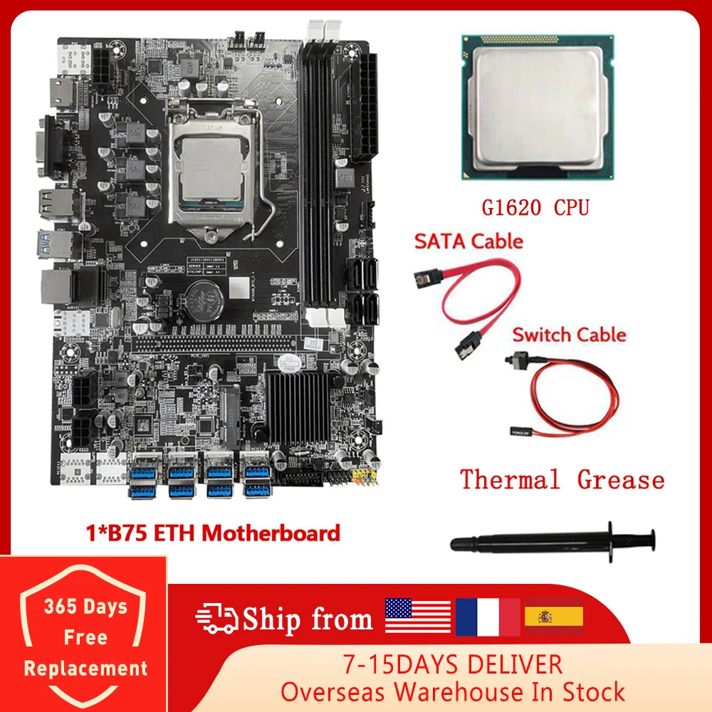 B75 ETH Mining Motherboard 8X PCIE 3.0 to USB+G1630 CPU+Thermal Grease+SATA Cable+Switch Cable LGA1155 Miner Motherboard
B75 ETH Mining Motherboard 8X PCIE 3.0 to USB+G1630 CPU+Thermal Grease+SATA Cable+Switch Cable LGA1155 Miner Motherboard