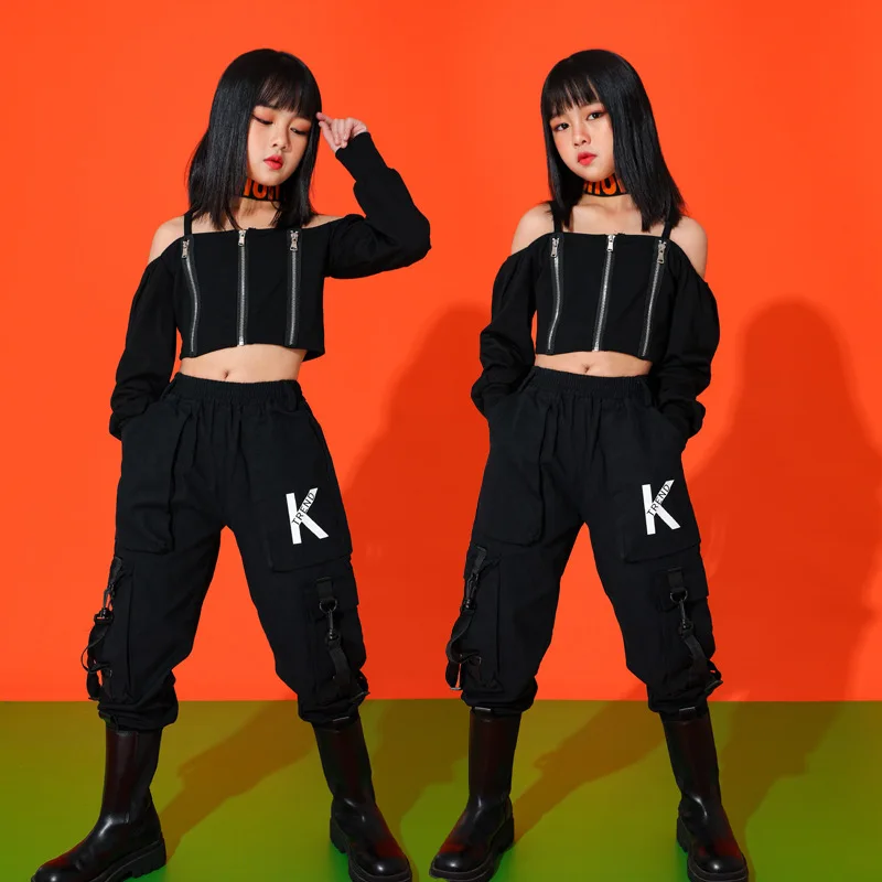 Teens Hip Hop Clothing Black Off-the-shoulder Straps Cropped Shirts & Haren Pants For Girls Summer Ballroom Dance Costume
Teens Hip Hop Clothing Black Off-the-shoulder Straps Cropped Shirts & Haren Pants For Girls Summer Ballroom Dance Costume