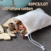 50Pcs/Lot Tea Empty Cotton Muslin Bags with Drawstring Multipurpose Mini Sachet Storage Pouches Jewelry Package Bag Closet Bag