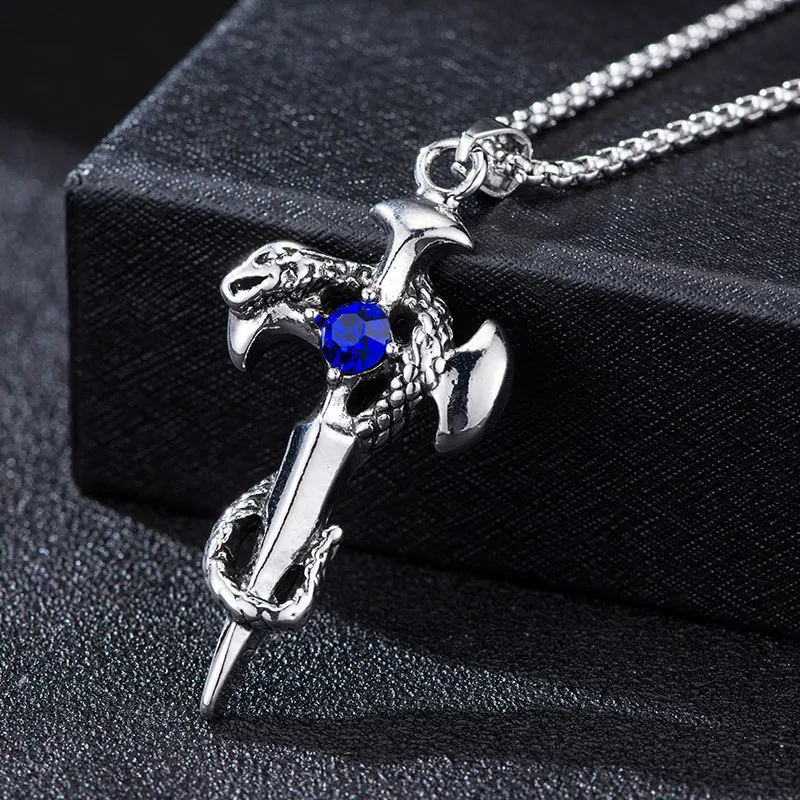Retro Winding Snake Cross Sword Pendant Blue Zircon Crystal Sword Pendant Men's Casual Party Necklace
Retro Winding Snake Cross Sword Pendant Blue Zircon Crystal Sword Pendant Men's Casual Party Necklace