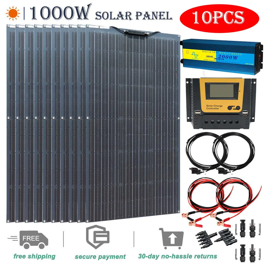 

1000W flexible photovoltaic system balcony power plant PV solar panel monocrystalline 12V 110V or 220V 2000W Inverter SolarPanel