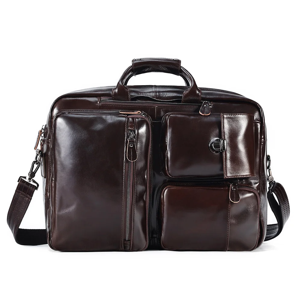 

Genuine Leather Briefcase for Men Messenger Bag Multifunction Purpose 17.3" Laptop Backpack High Capacity Travel Rucksack