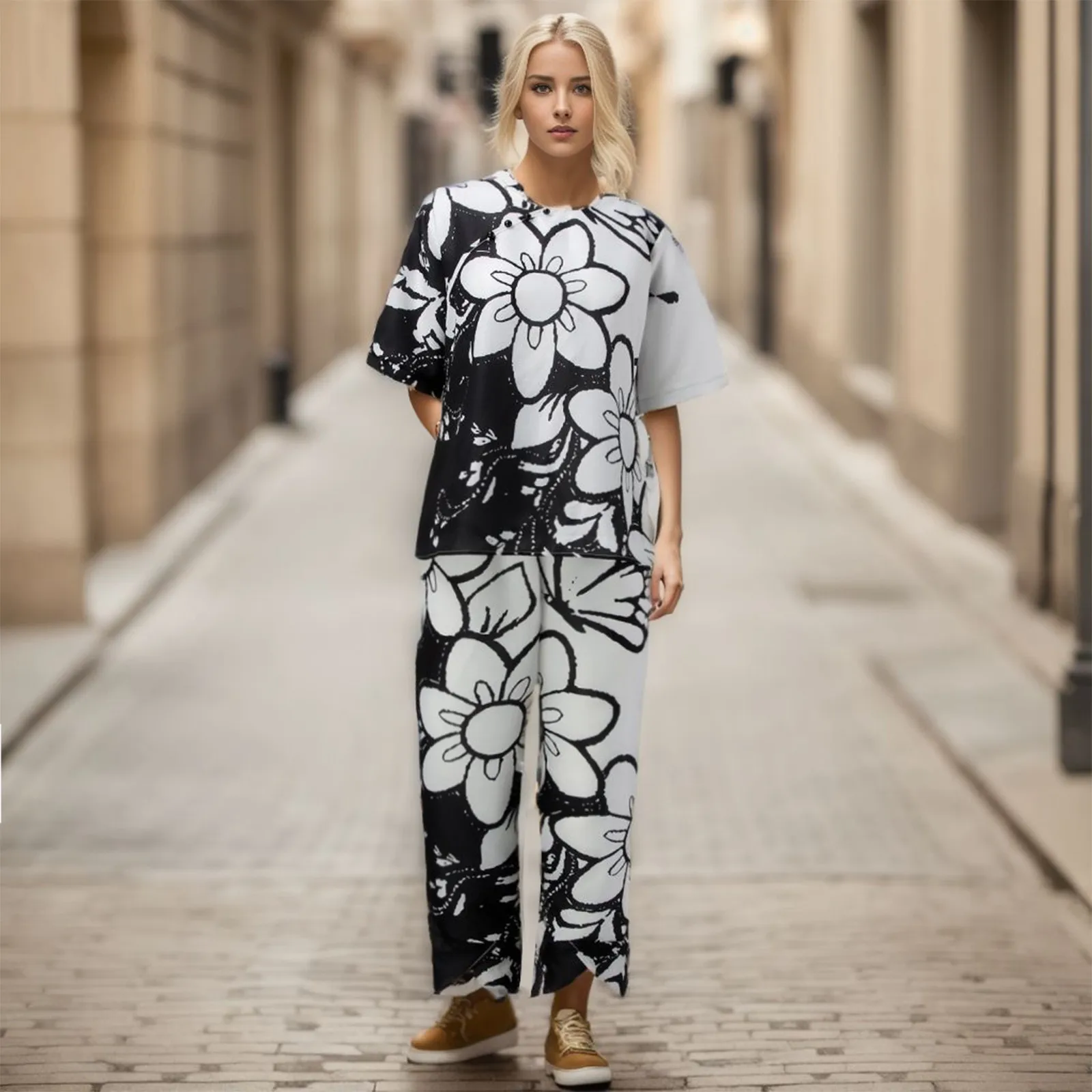Summer Women Sets Fashion Mixed Colors Print Short Sleeve Pullover Long Pants Fashion Loose Comfort Commuter Outfits 2023 New
Summer Women Sets Fashion Mixed Colors Print Short Sleeve Pullover Long Pants Fashion Loose Comfort Commuter Outfits 2023 New