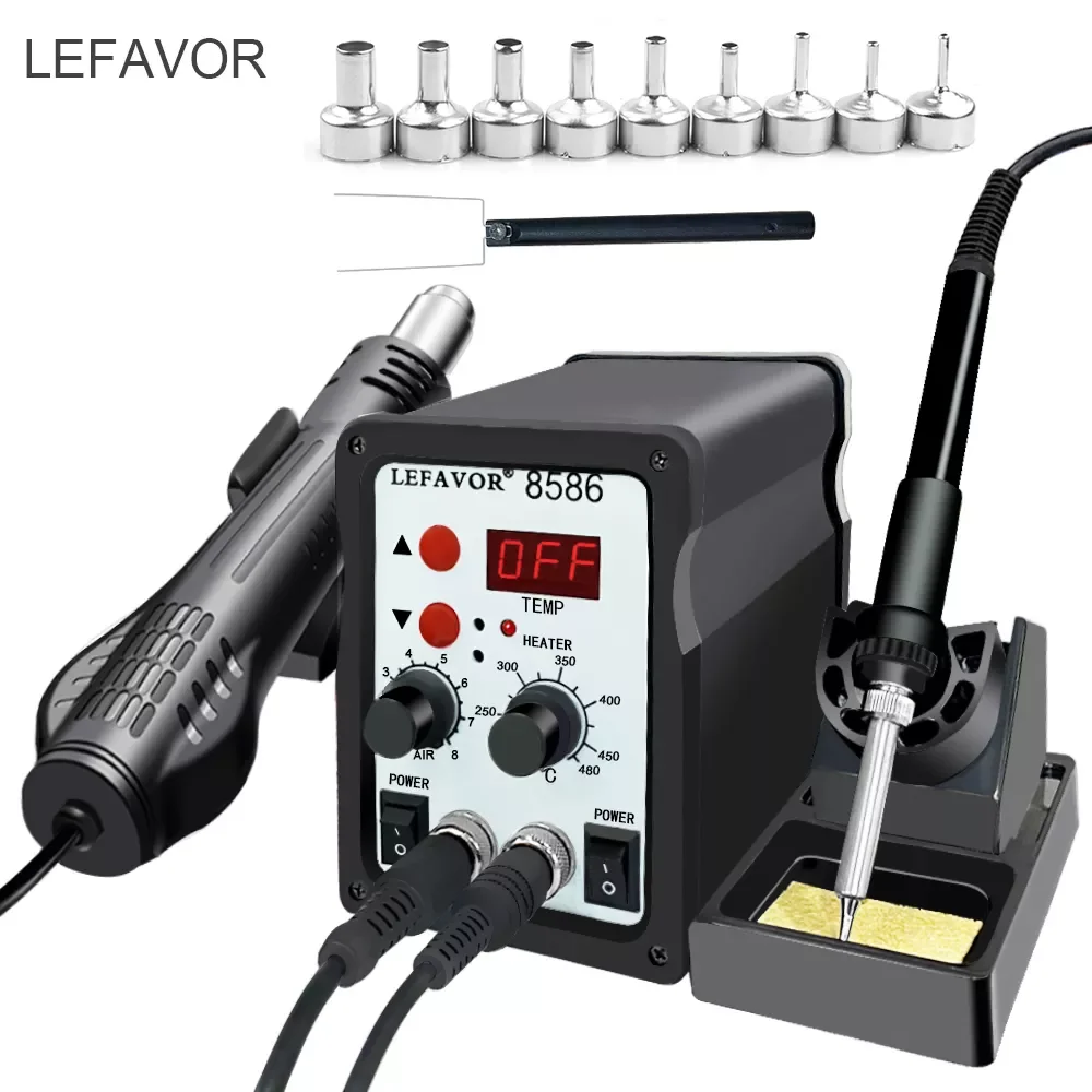 8586 Soldering Station 2 In 1 Digital ESD Hot Air Blower Heat Gun Welding Solder Iron SMD Desoldering Rework Station Tool
8586 Soldering Station 2 In 1 Digital ESD Hot Air Blower Heat Gun Welding Solder Iron SMD Desoldering Rework Station Tool