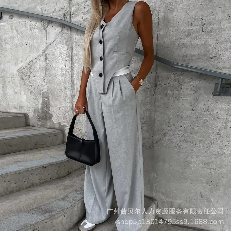 

Wepbel Y2K Asymmetric Vests Coats Women Trousers Suits Two Piece Sets Office Lady Outfits Casual Sleeveless Vest Long Pants Suit